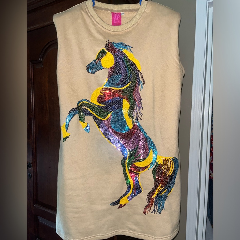 QOS Tan Multi Horse Dress